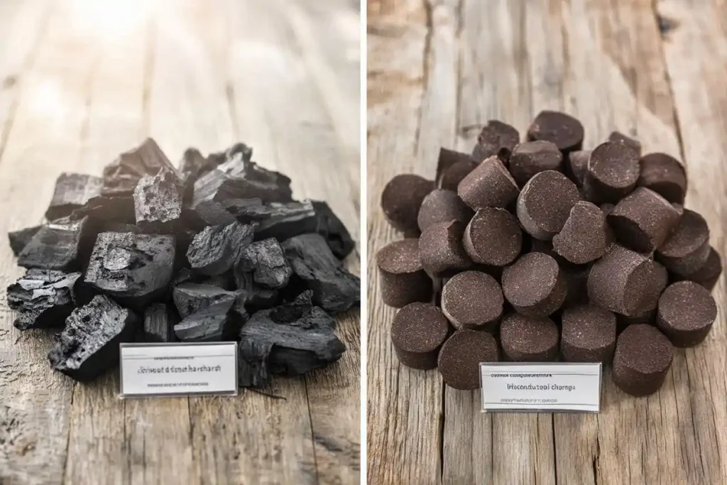 Hardwood and coconut charcoal supplier displaying premium quality products for commercial use