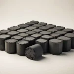 High-quality coconut charcoal briquettes showing uniform shape, density, and smooth surface texture