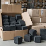 bulk hookah charcoal briquettes stacked for export