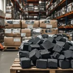 bulk supply of hookah charcoal coconut briquettes stacked in warehouse